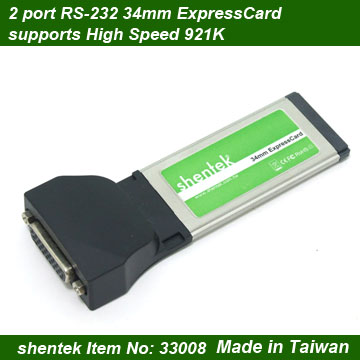 2 port Serial High Speed 921K RS-232 RS232 34mm ExpressCard Exprss Card,Exar,PCI e Express PCIe base,Linux,Windows 7 64bit,DB9M,Cable,