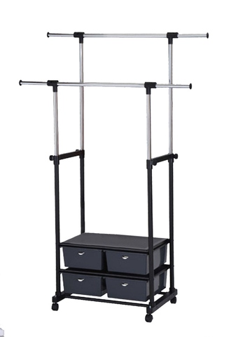 Double Garment Rack with Drawers, Adjustable Double Rod Garment Rack / Expandable