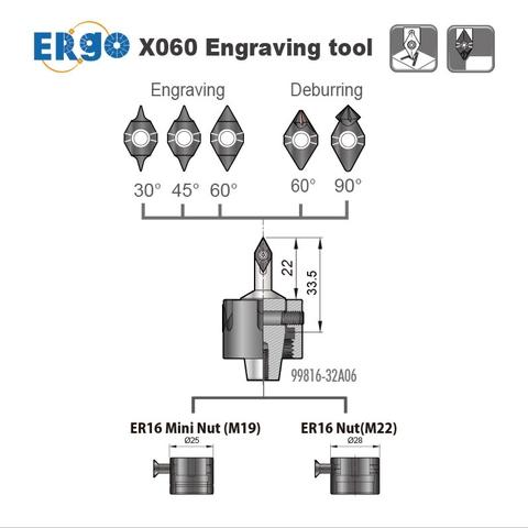 ER16 taper-shank 30, 45, 60, 90 degree engraving and deburring