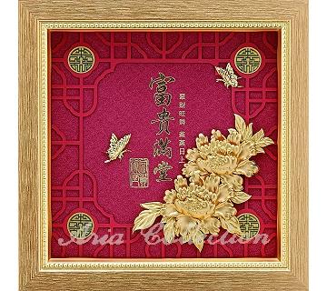 Gold leaf painting, Peonies, Wealth & good fortune