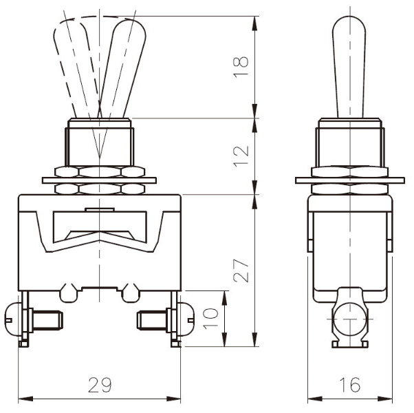 天得TEND單極單投ON-OFF 10A復歸型搖頭開關TOR-11