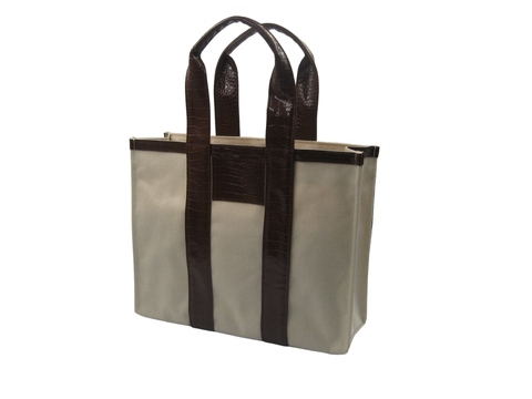 Canvas Tote Bag for Women - Two-Tone with Black Straps, Extra Inner Pocket - Multipurpose Shoulder Bag