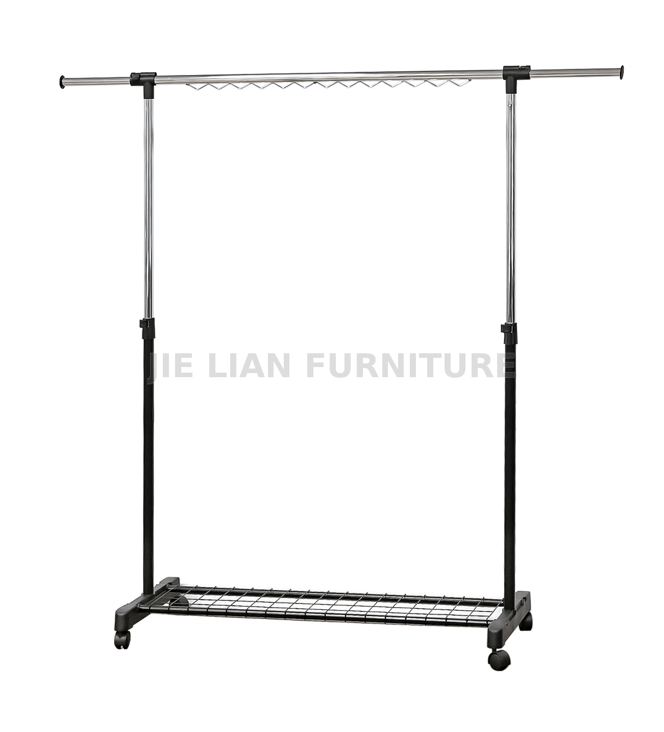 Clothes rack with wave wire, Adjustable Height Rolling Metal Clothes