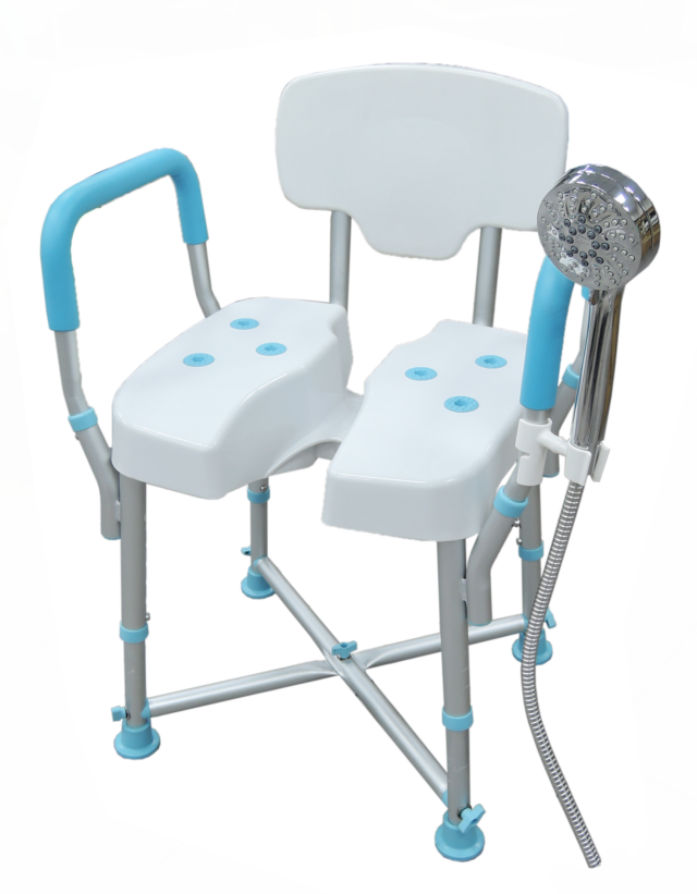 Dura Hygienic Cutout Shower Chair with EVA Armrest and Shower Head