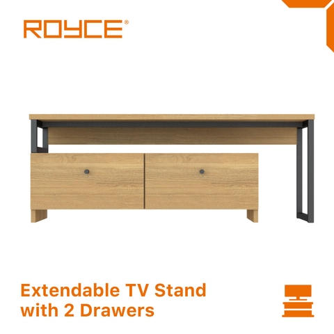 Extendable TV Stand with 2 Drawers, Multifunction Media Console Table