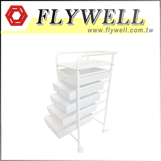 5 Mesh Drawers Rolling Storage Cart White Flywell International
