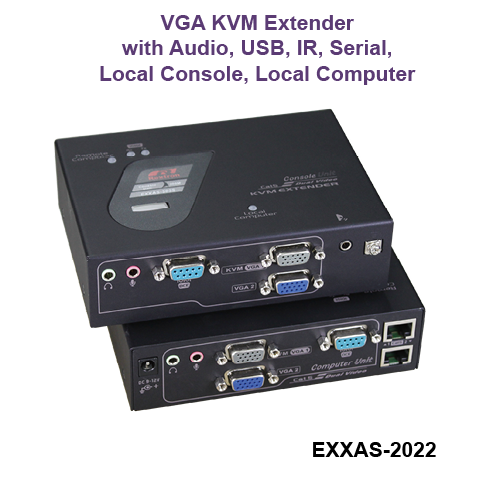 VGA Dual Video KVM Extender Over CAT.X With Dual Station, Dual-User Access, Serial, Audio, USB, IR, 200M, EXXAS-2022