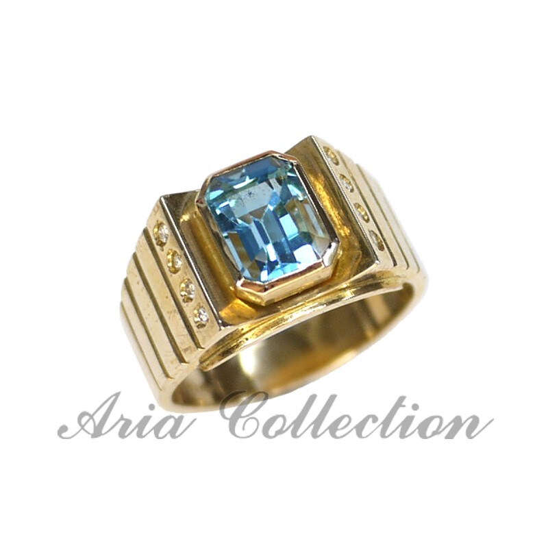 Blue topaz rectangle shape 14K gold man's ring | Taiwantrade