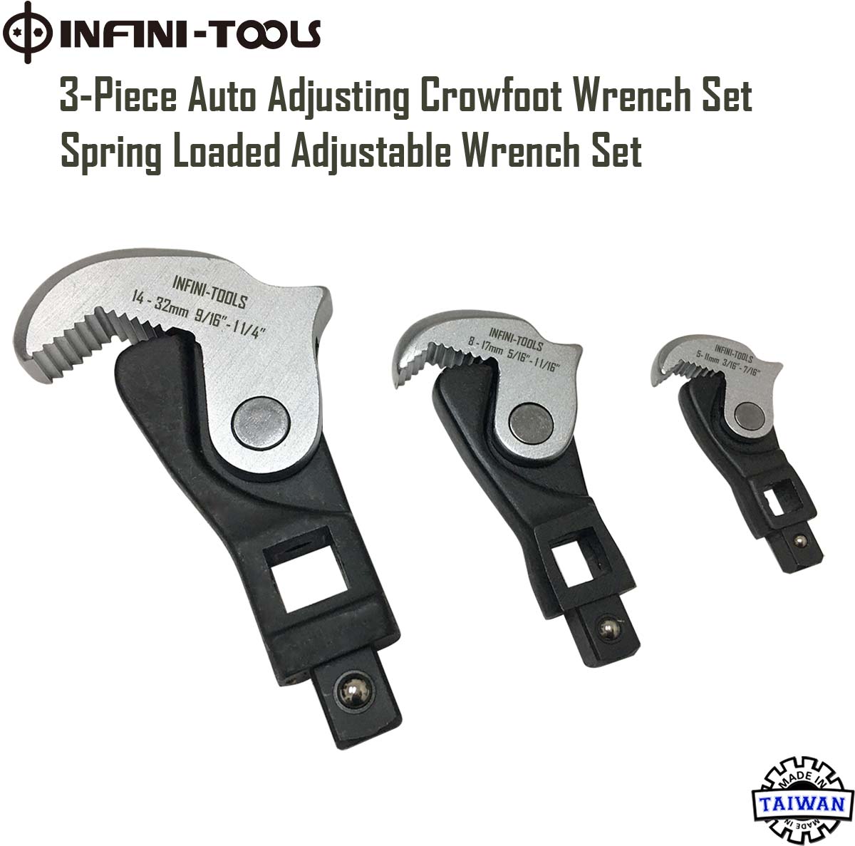 3-Piece Auto Adjusting Crowfoot Wrench Set – Spring Loaded Adjustable ...