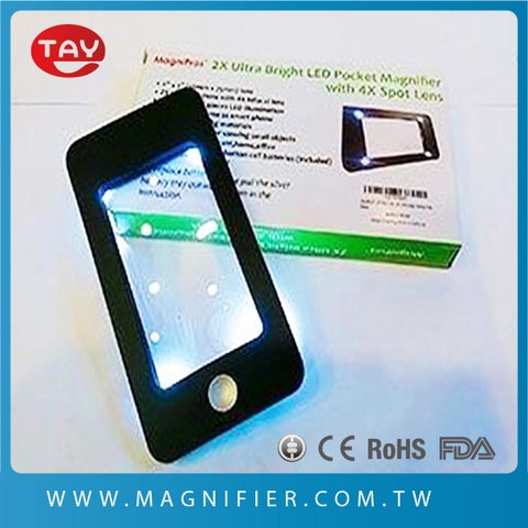 Lighted iPhone Shaped magnifying glass with 4x lens