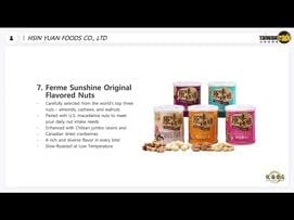 Hsinyuan Foods Co., Ltd. | Company Profile More information：https://hsinyuan.en.taiwantrade.com Established in 2002, Hsinyuan Foods Co., Ltd. has dedicated over two decades to providing consumers with healthy, additive-free, and premium-quality products. With a mission to serve an expanding global market, the company continuously innovates and diversifies its portfolio to deliver high-quality, natural food solutions. 【Core Product Offerings】 Hsinyuan Foods focuses its expertise on nuts and grain powders, having successfully expanded into a wide range of flavored nuts and instant grain beverages. Their diverse product lineup includes: ▲Instant Grain Powders: Premium selections such as almond, cashew & walnut, black sesame, ginkgo, yam, and red job’s tears powders. ▲Signature Flavored Nuts: Innovative snacks featuring authentic Taiwanese flavors, including Salt & Crispy Chicken Almonds, Salted Egg & Pork Floss Cashews, and Sanxing Scallion Cashews. #Taiwantrade #TaiwanProducts Sourcing more Taiwan Products: https://www.taiwantrade.com