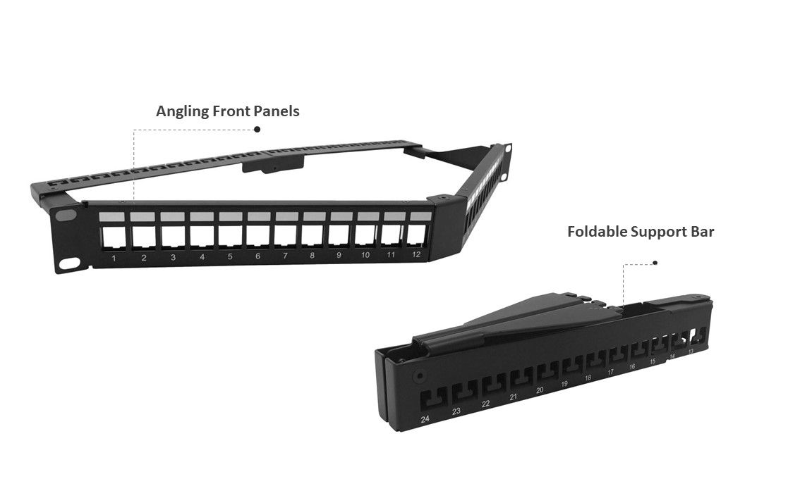 1U 24 Port  UTP V-type Empty Panel, with Support Bar