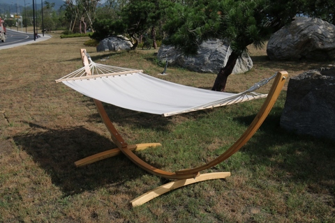 Poolside Solid Wood C-Shaped Hammock Frame With Polyester Cotton Fabric (Length 350cm)