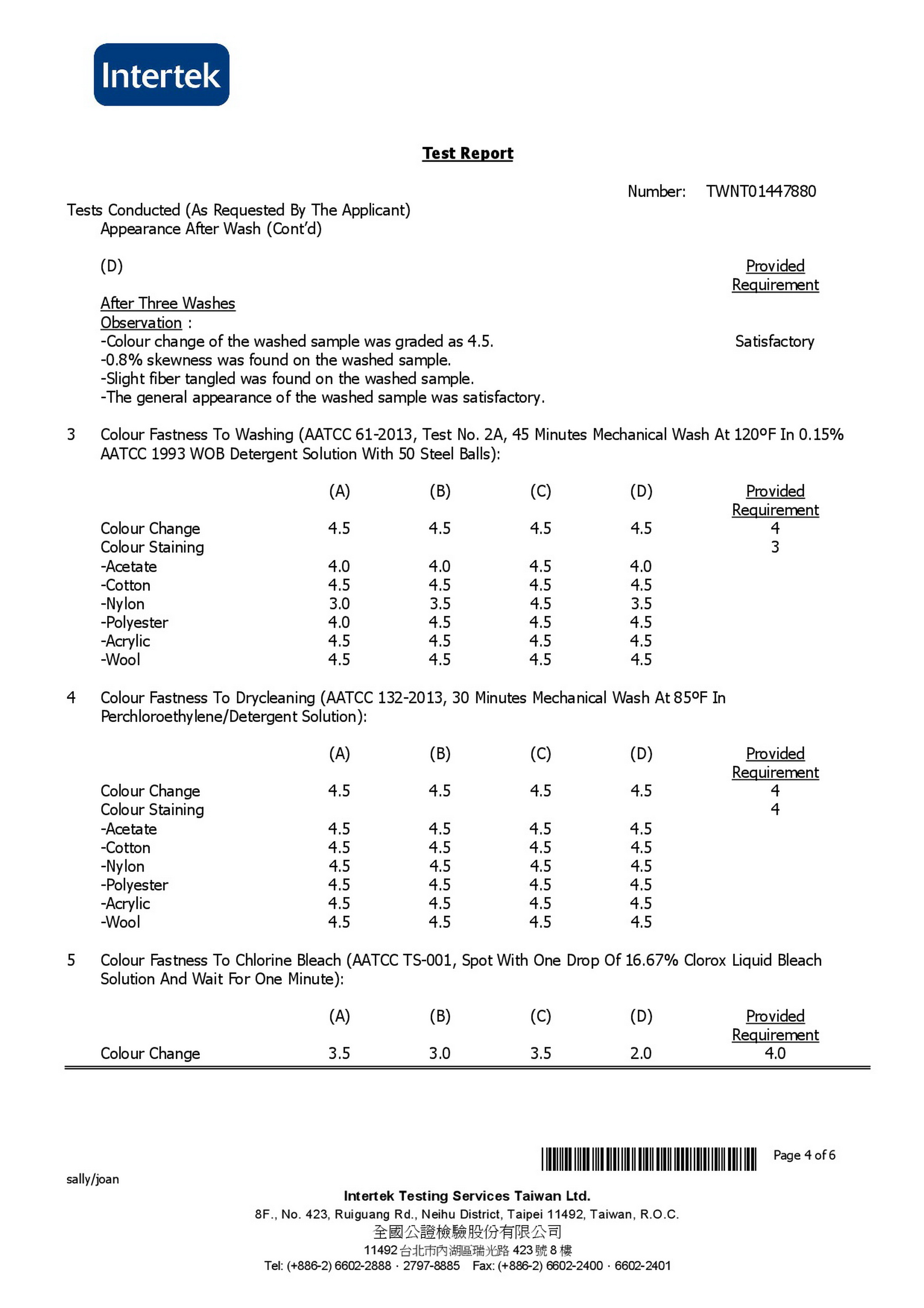 Color fastness to washing and chlorine bleach Taiwantrade