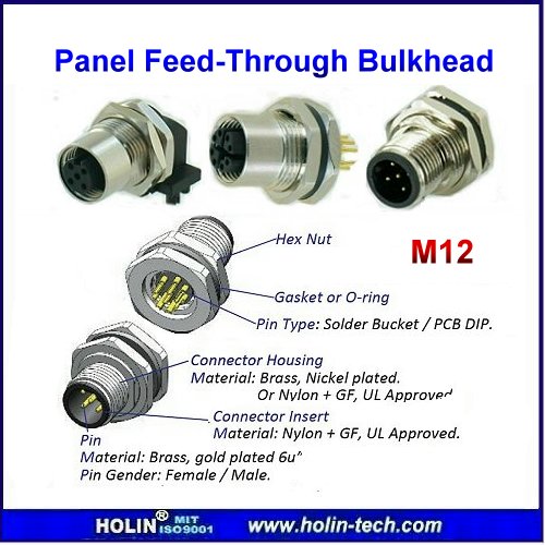Waterproof M12 Panel Mount, FeedThrough, Bulkhead Connectors