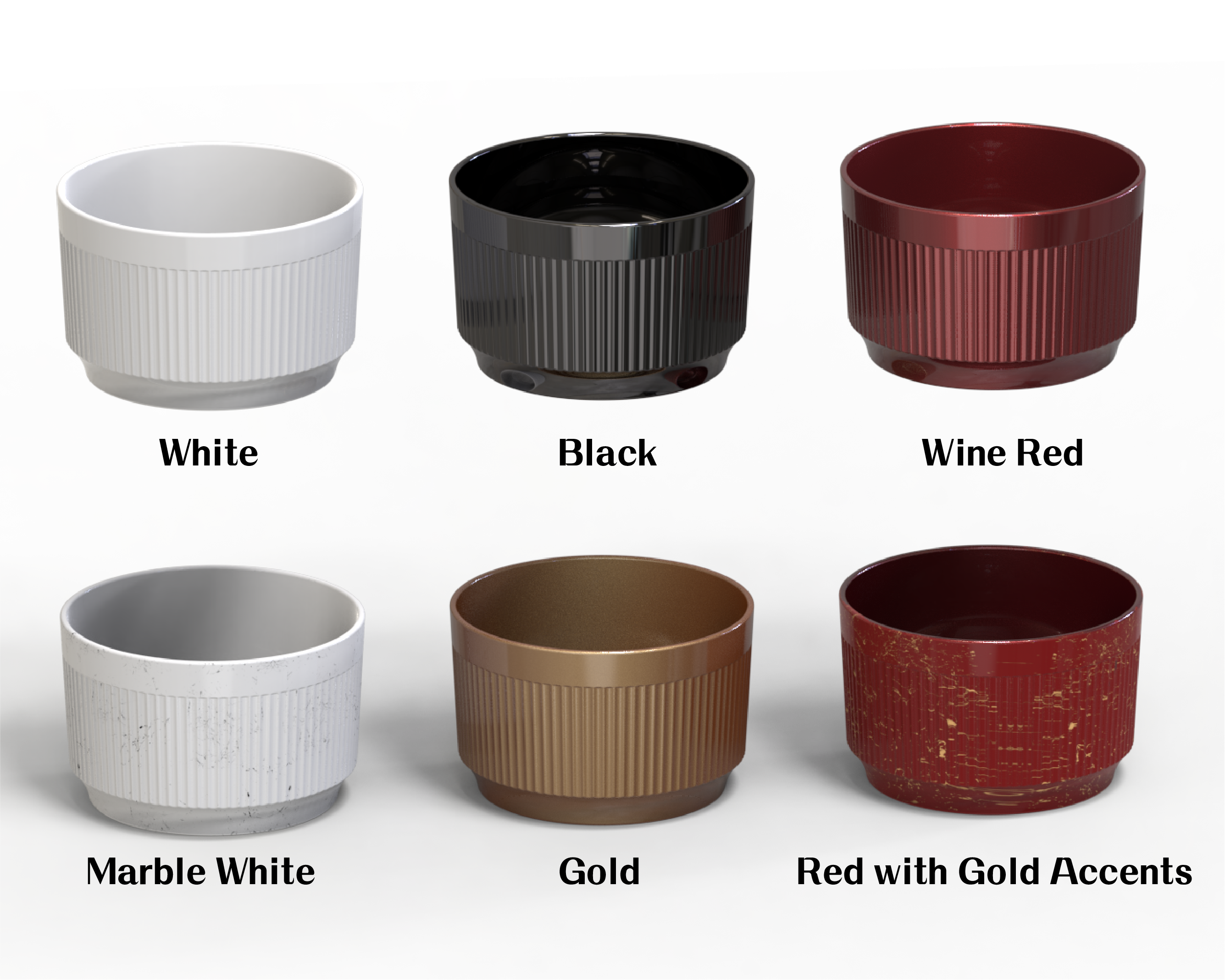 Porcelain-look plastic orchid pots with customizable colors for weddings and retail displays