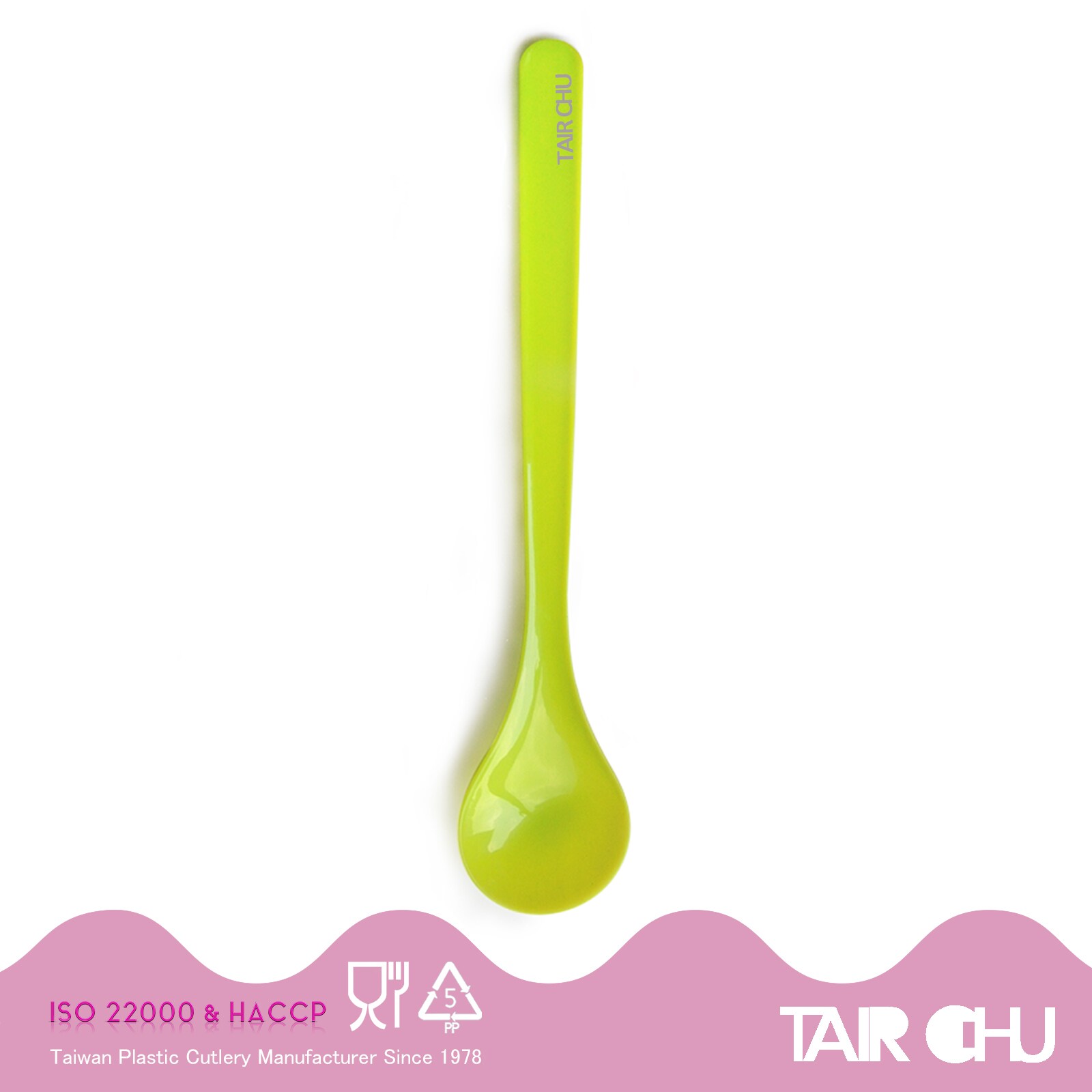 18cm Apple Green Color Long Handle Parfait Spoon Made by Taiwan Factory