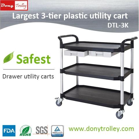 Drawer Utility Carts Largest 3 Shelf Plastic Utility Cart With