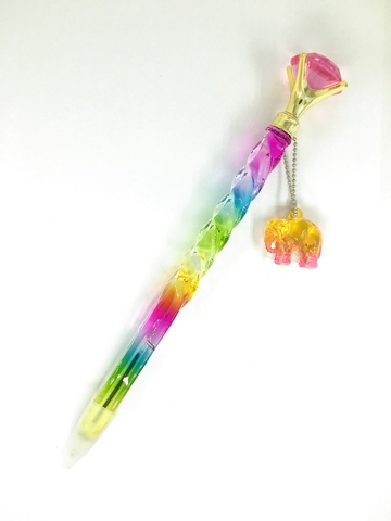 Glossy Rainbow Pink Diamond Spiral-shaped Pen (with charms)