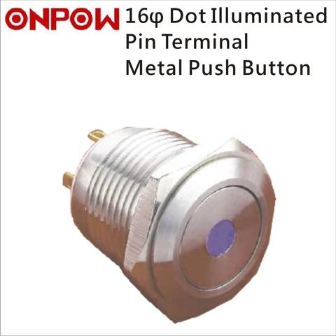 ONPOW 16mm Metal Push Button Switch Dot Illuminated Pin Terminal 