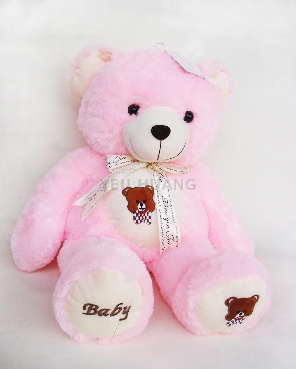 Custom fluffy plush sitting embroidery bear with bow teddy bear