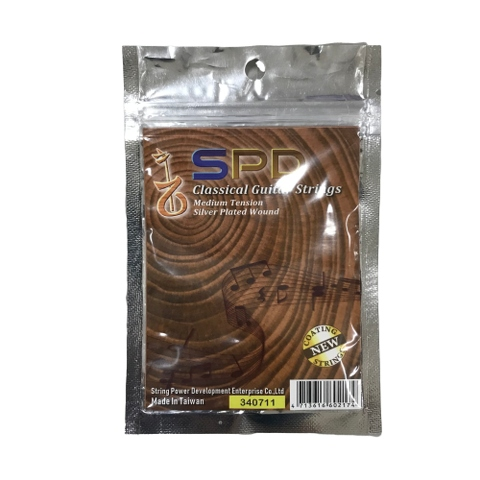 SPD Classical Guitar Strings, Silver Plated Wound, Nylon, Medium Tension (Aluminum Foil Zipper Bag)