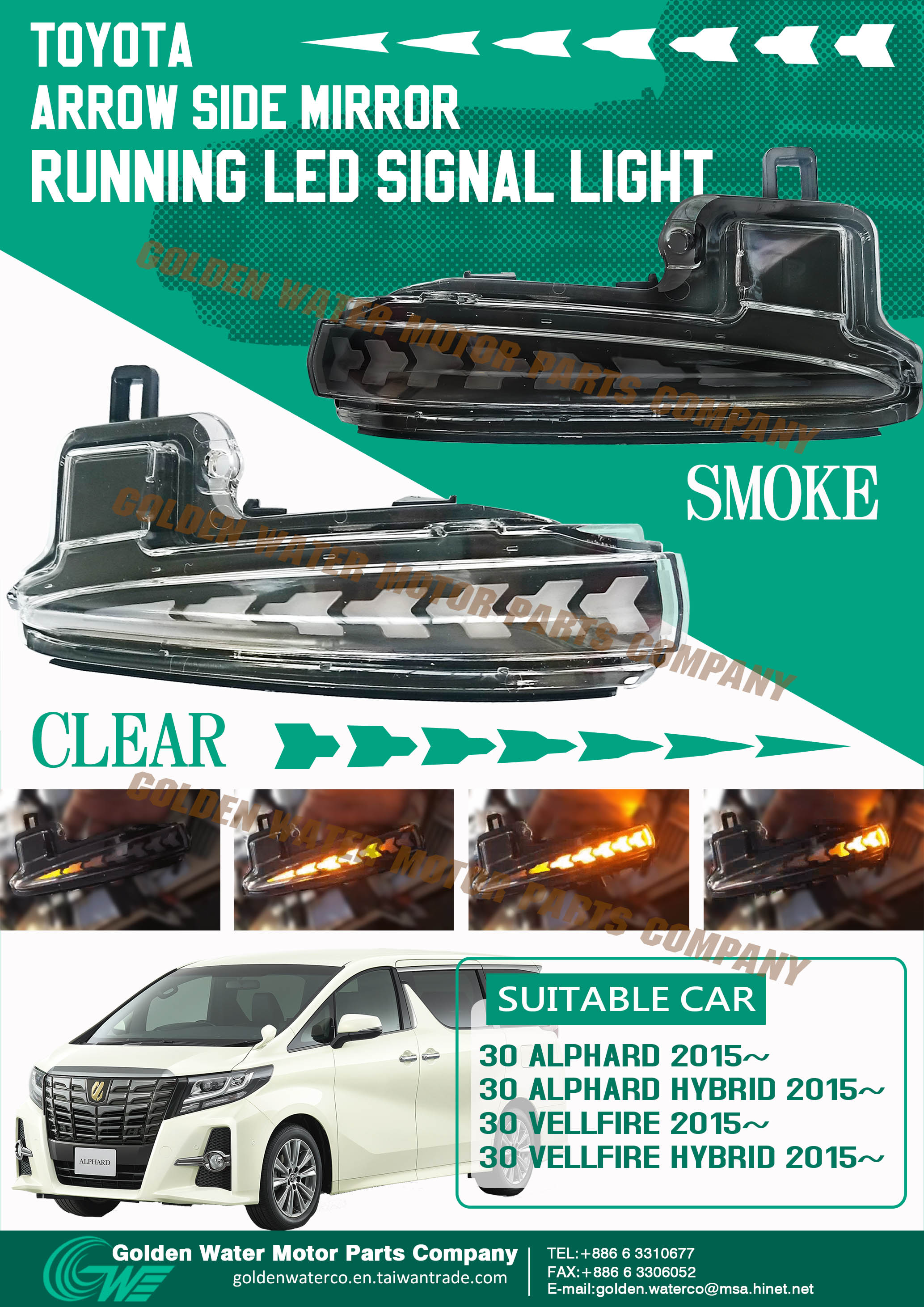 TOYOTA ALPHARD Arrow Side Mirror Running LED Signal Light GOLDEN WATER MOTOR PARTS COMPANY