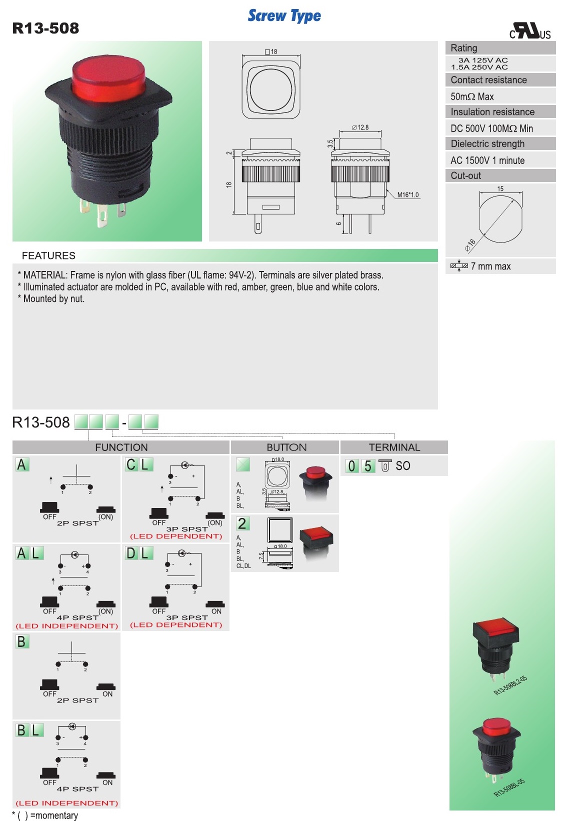 Push Switch AC SCI R13 508 Taiwantrade