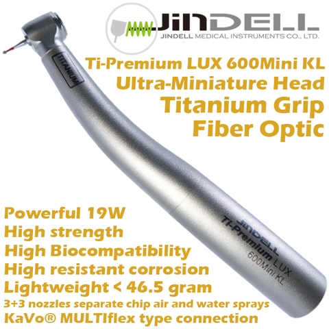 Ti-Premium LUX 600Mini KL - Truly TITANIUM FIBER OPTIC Handpiece with KaVo® Type connection, Ultra-Mini Head, 3+3 water Spray