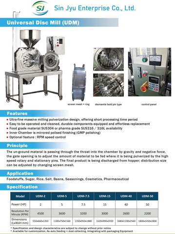 Universal Disc Mill (Pin Mill) - Icing Sugar Grinder, MultiSpice Grinder, Food Stuff Powder Grinder, Grains and Beans Grinder