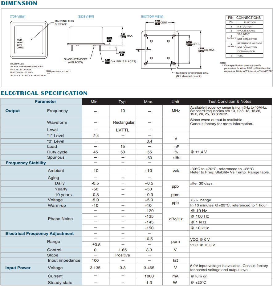 Standard OCXO Series,25.4 x 25.4 mm Oven Controlled Crystal Oscillator