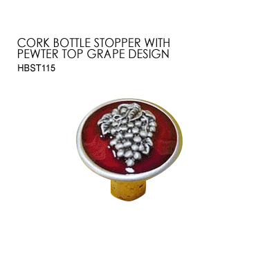 CORK BOTTLE STOPPER WITH PEWTER TOP GRAPE DESIGN