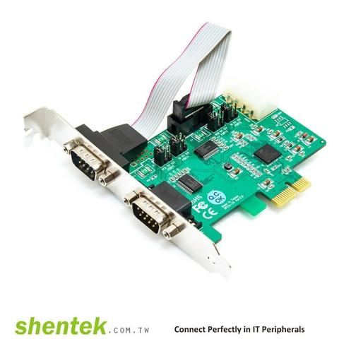 Shentek 52001 Serial RS232 2 Port PCIe Card 5V 12V Power Selectable High Speed Industrial