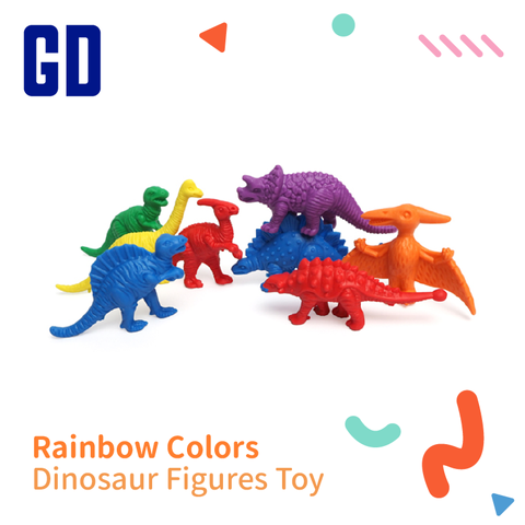 GD-TSENG Rainbow Colors Dinosaur Figures Toy, Plastic Manipulatives for Preschool Learning