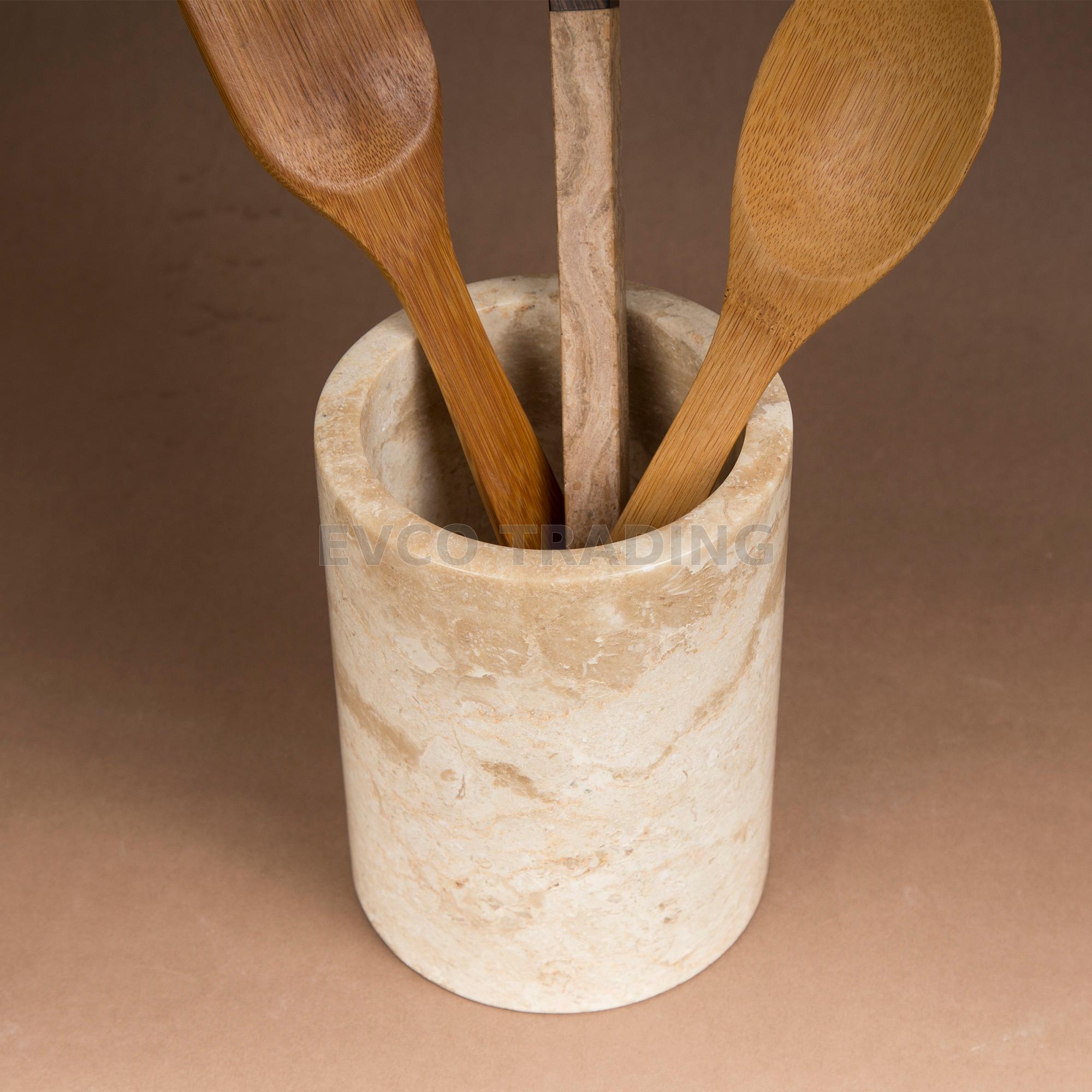 Natural Champagne Marble Tool Crock / Utensil Holder