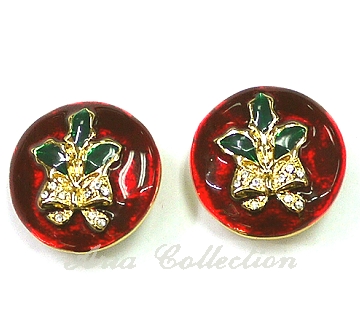 Christmas holly clip on earring