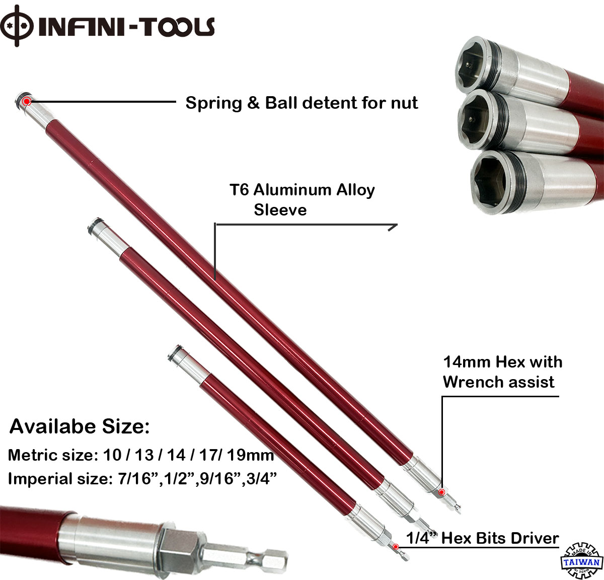 Hollow Shaft Power Nut Driver for Long Bolt , Threaded Rod Nut Driver