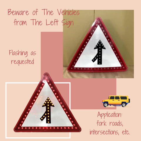 Solar LED Triangle Cars coming from The Left Warning Sign