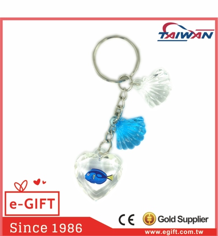 Acrylic Heart Dory Fish Scallop Keychain