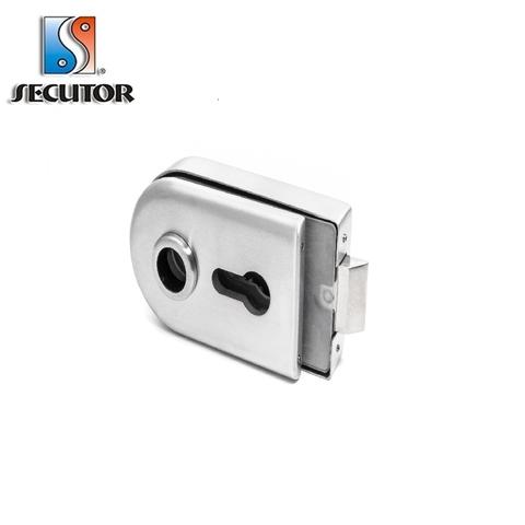 Satin Stainless D Shaped Lever Door Handles on Radius Lock Plate