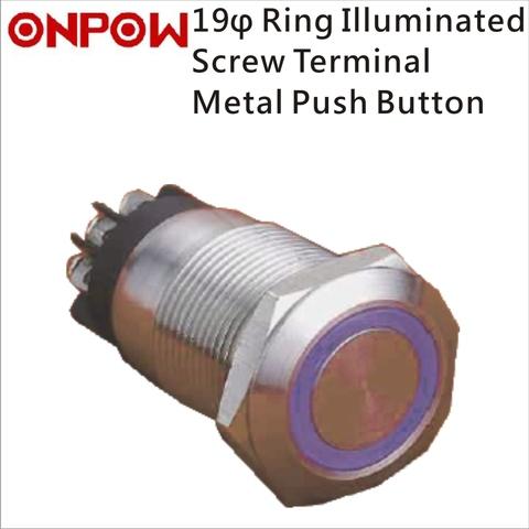 ONPOW 19mm Metal Push Button Switch Ring Illuminated Screw Terminal 