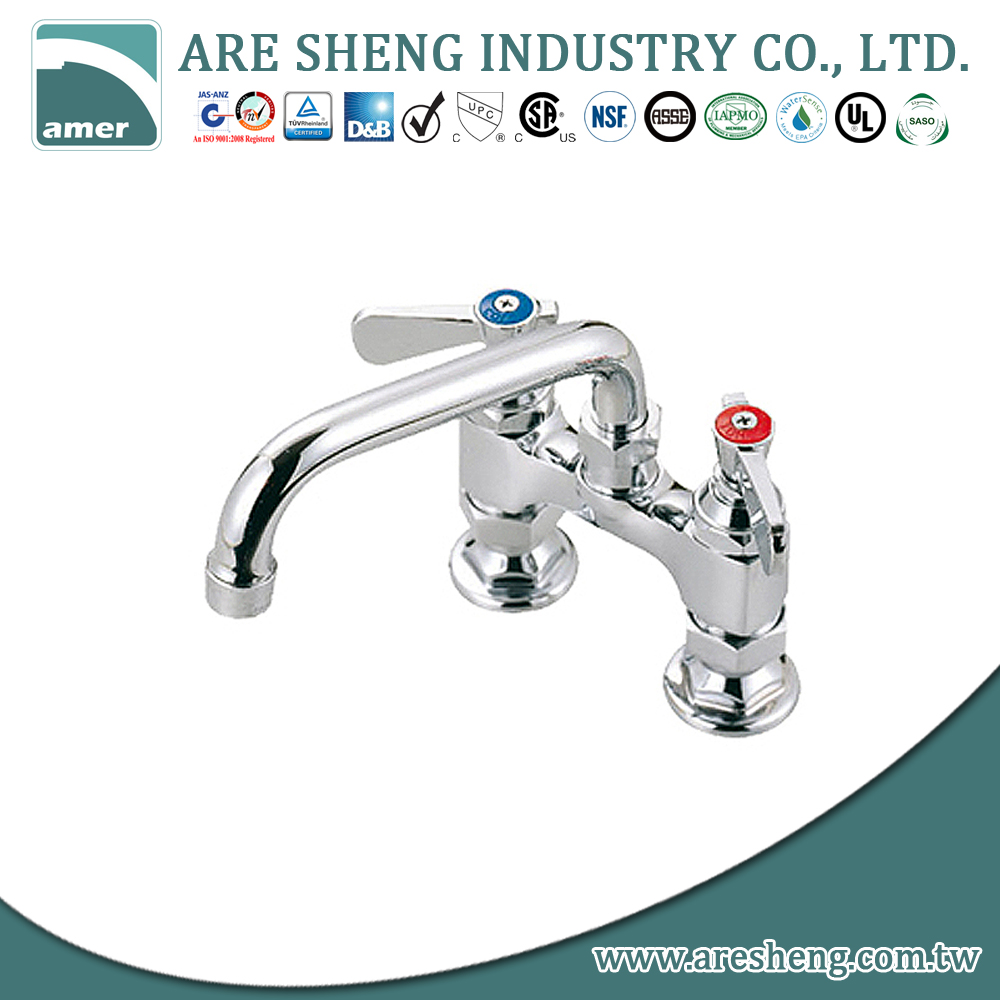 4” brass mount commercial faucet, heavy duty, with dual lever handles