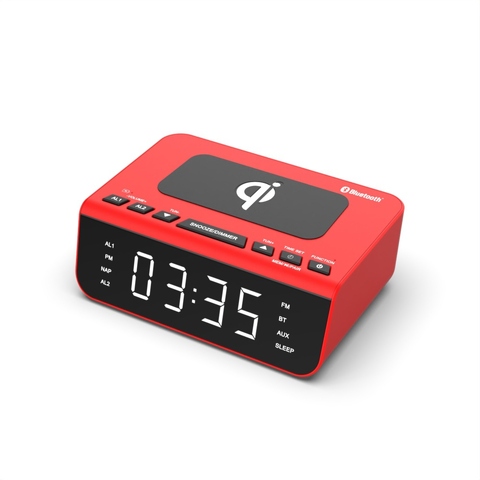 Bluetooth clock speaker, High sound quality, Radio, digital clock, qi wireless charge, White