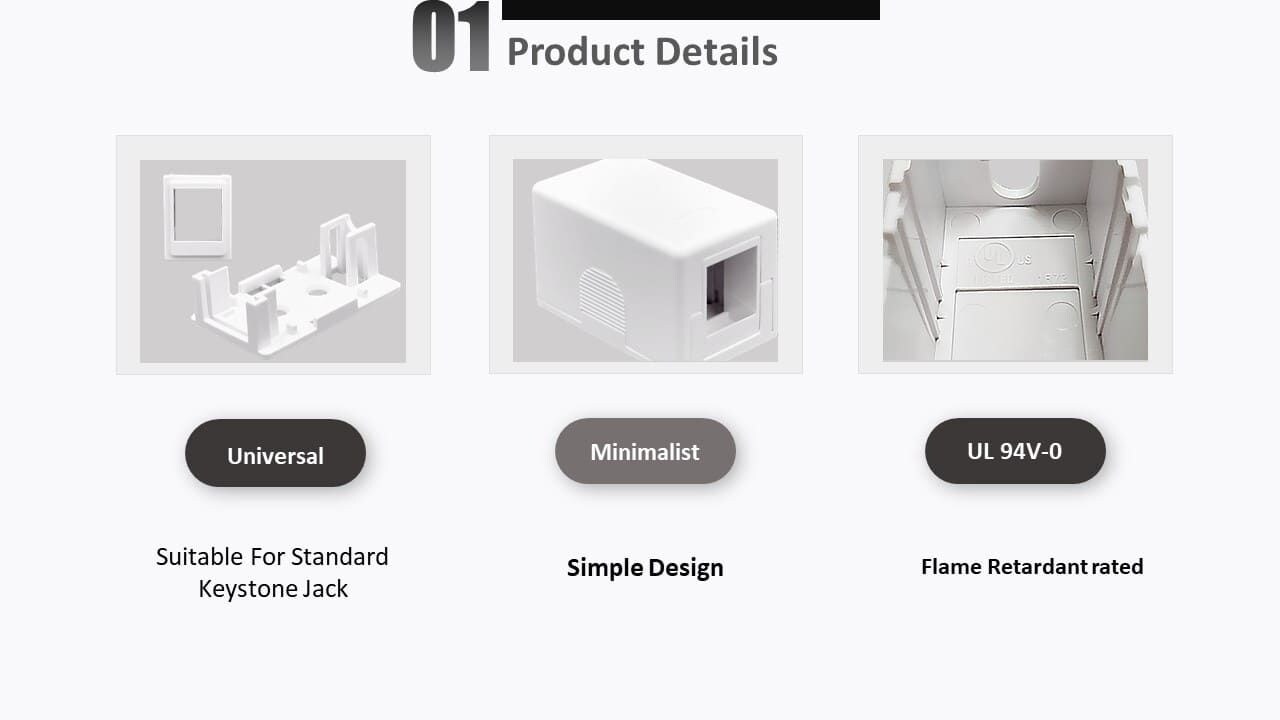 Die 1-Port-Keystone-Buchsenbox eignet sich für Keystone-Buchsen in Standardgröße und ist mit einem zweiteiligen Design einfach zu bedienen.