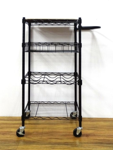 4 Tier Metal Storage Cart, Black Trolley Kitchen Organizer Rolling Desk with Locking Wheels for Office, Classroom, Kitchen