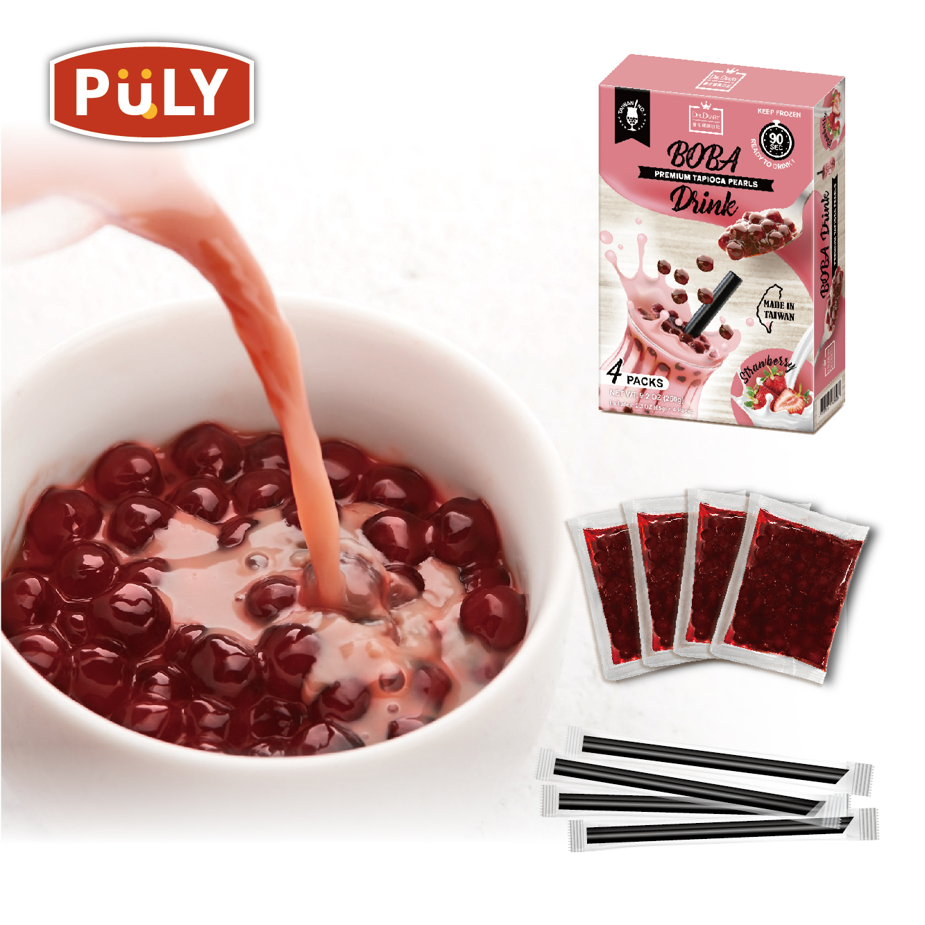 Taiwan Best Boba Supplier Frozen Instant bubble with Strawberry Boba