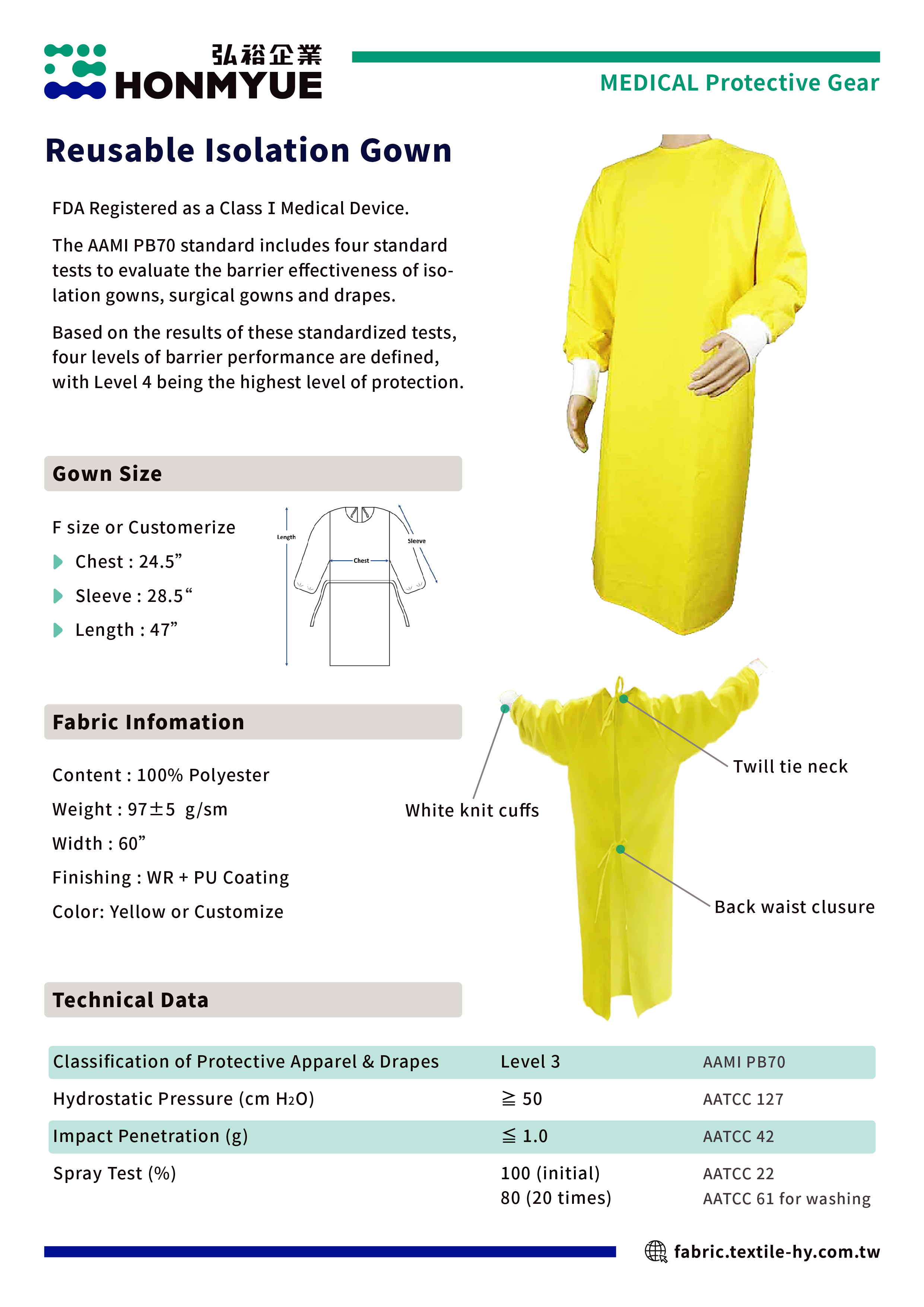 AAMI Level 3 Reusable Isolation Gown