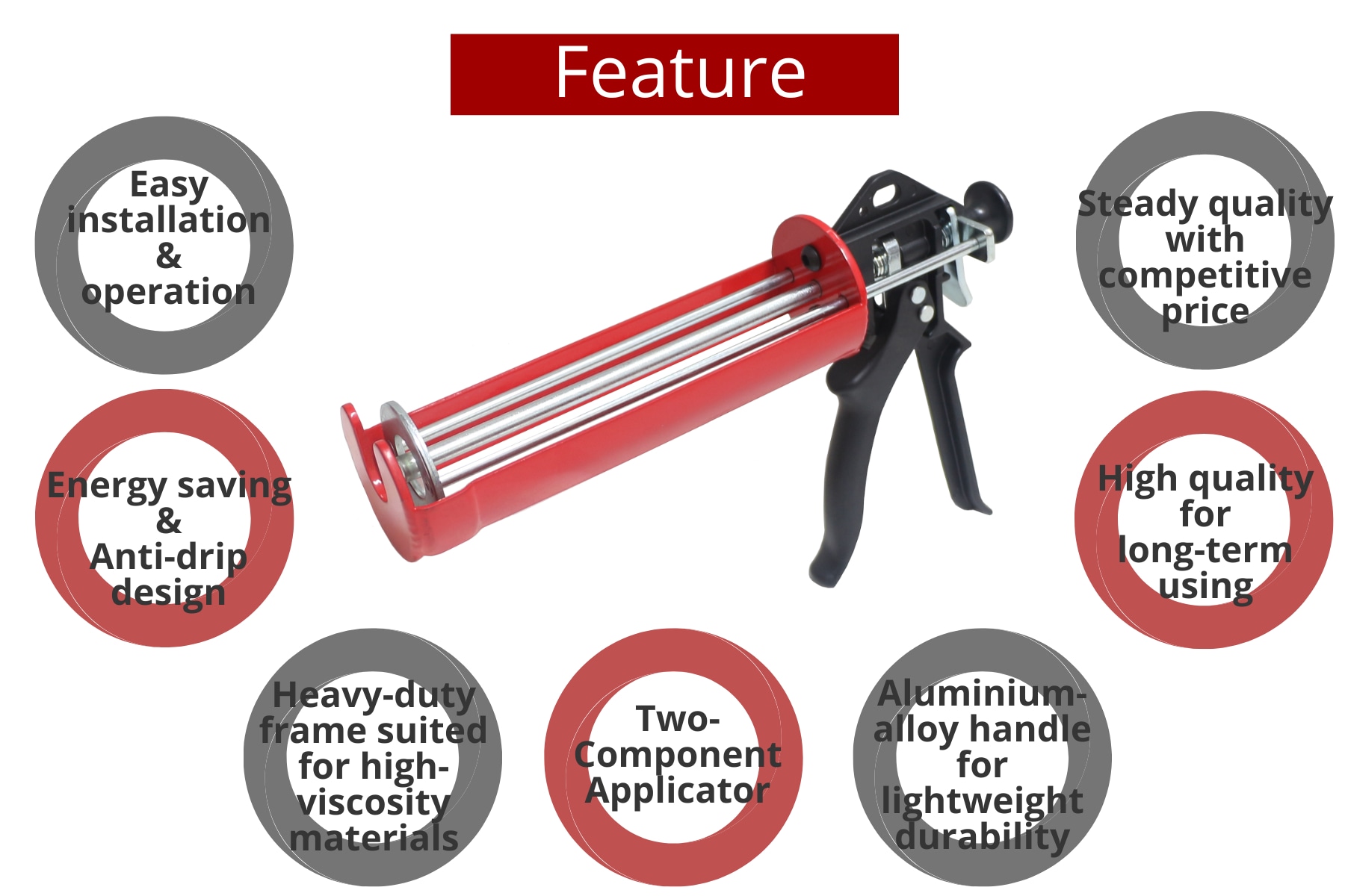 380ml User-friendly coaxial cartridge manual caulking gun