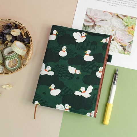 A5 Taiwan Made Fabric Fitted Book Sleeve with Zipper Pocket, Handmade Book Cover, Protector