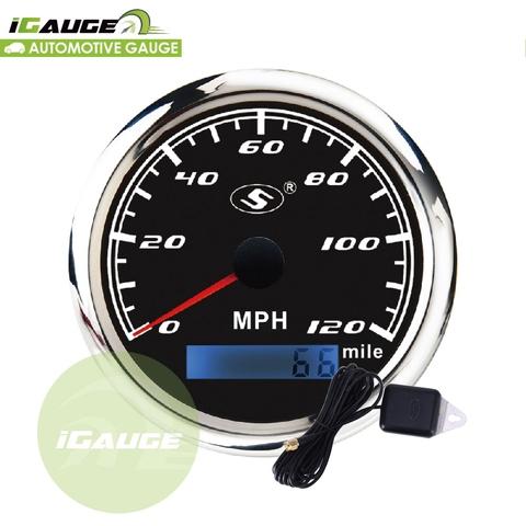 85MM ELECTRICAL SPEEDOMETER GAUGE BLACK FACE CHROME RIM SUPER WHITE LED BACKLIGHT WITH ODOMETER WITH GPS SENSOR 120MPH FOR CAR